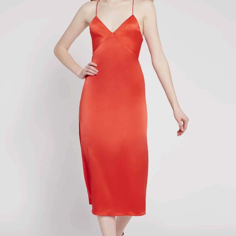 Alice & Olivia - Loraine Seamed Slip Midi Dress in Bright Poppy. Size 0.
